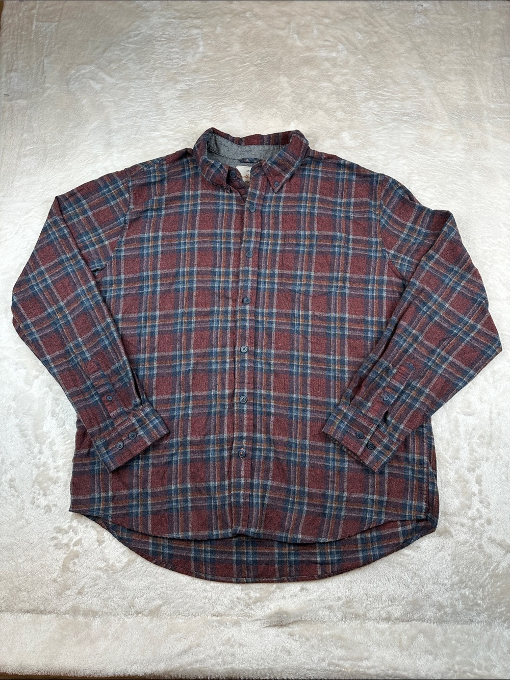 Original Weatherproof Vintage XXL Men's Button-Down Plaid Shirt Maroon & Navy